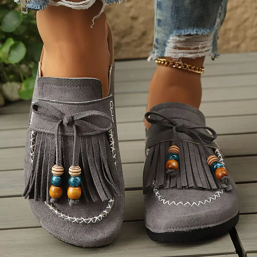 Tassel Round Toe Slip-ons in Black