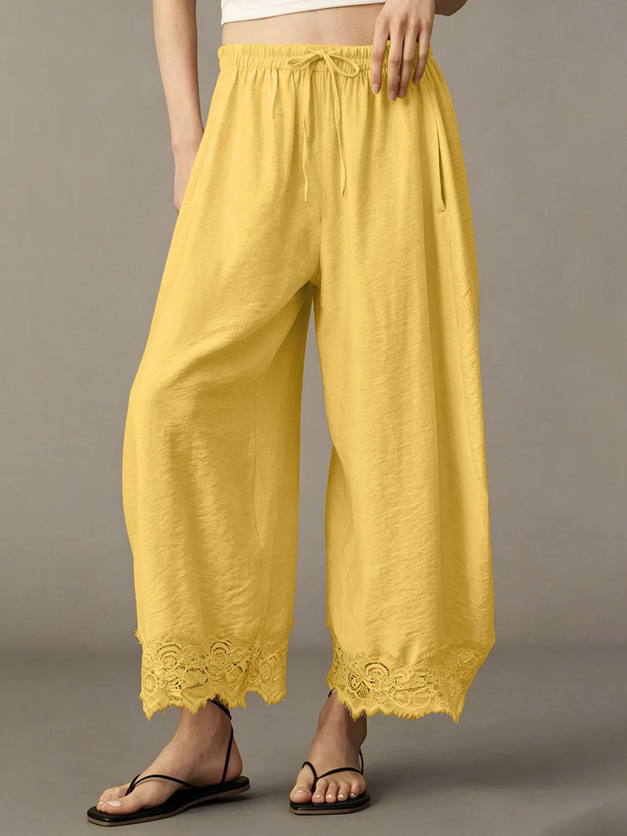 Elastic-Waist Pocketed Drawstring Wide Leg Pants in sky blue with drawstring