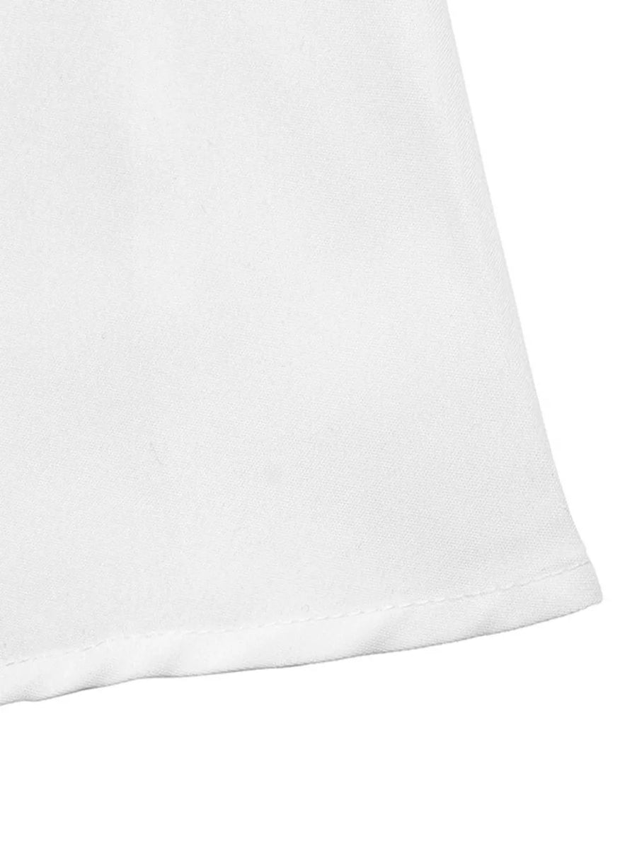 White midi shirt dress in polyester with a subtle texture and hem detail.