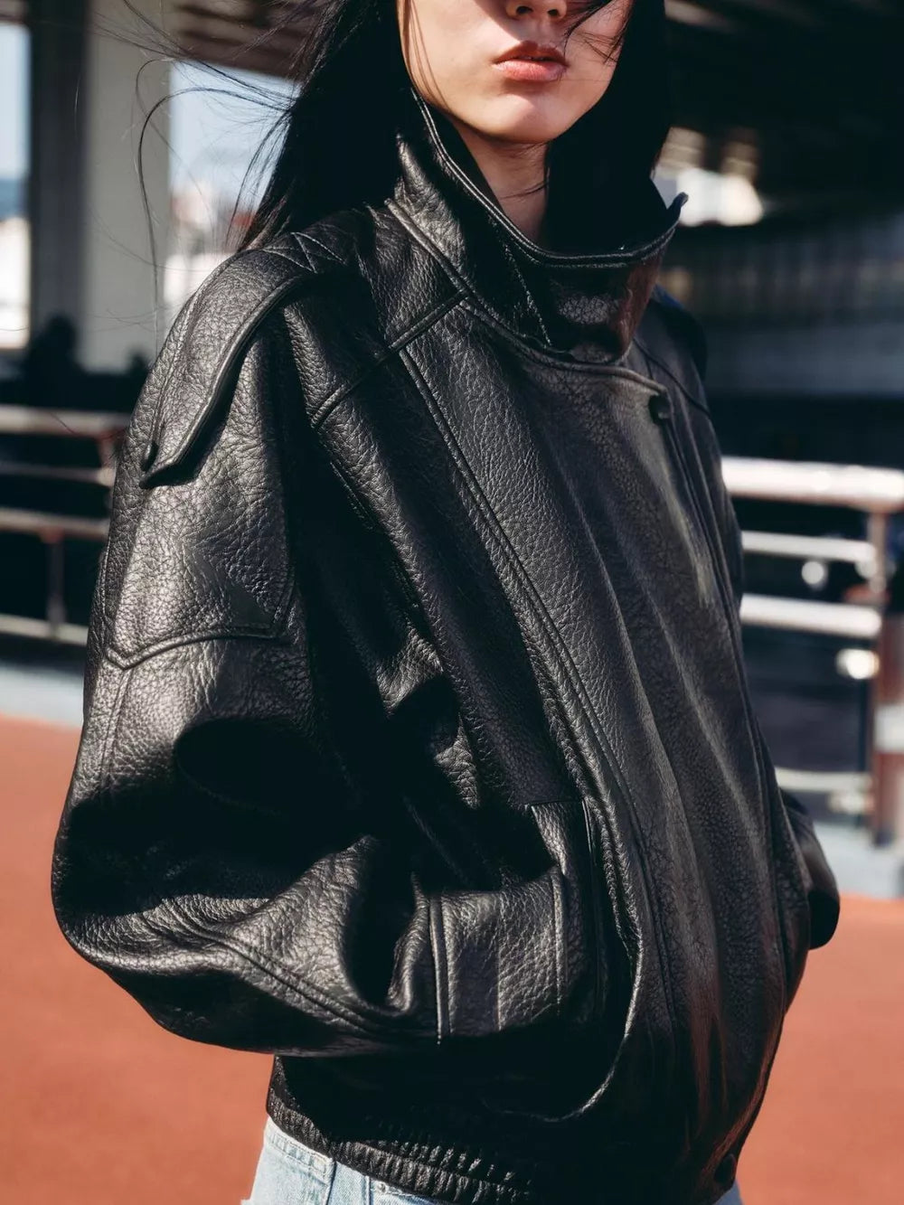 Black Zip-up Faux Leather Moto Jacket