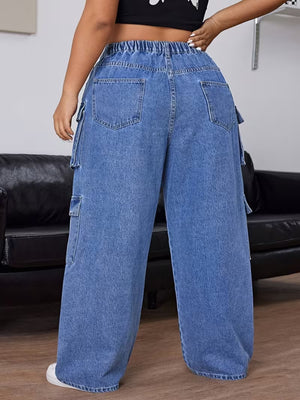 wide-leg jeans in Peacock Blue with pocketed and full-length
