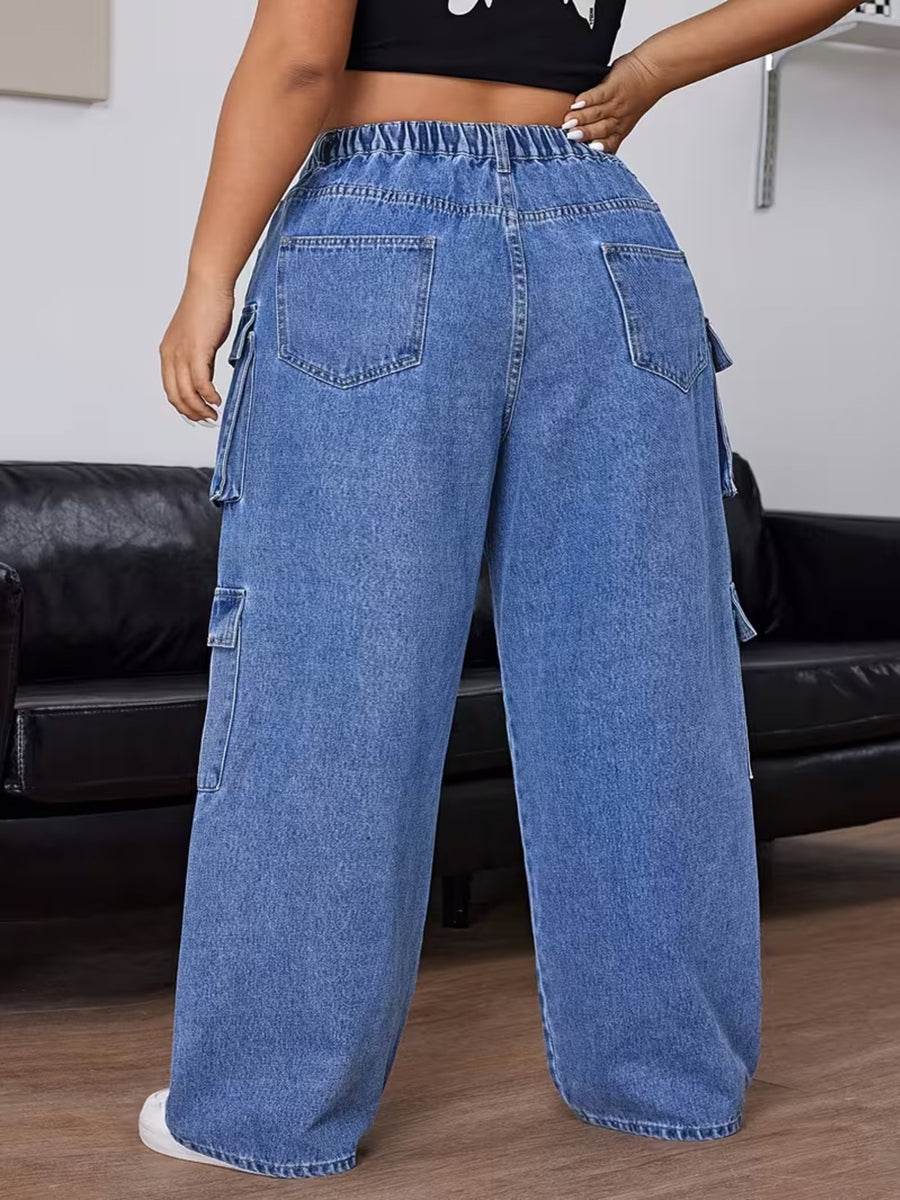 wide-leg jeans in Peacock Blue with pocketed and full-length