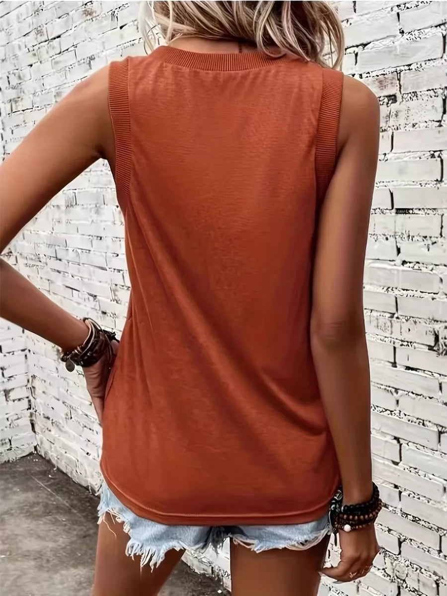 Dark Blue V-neck Ribbed Trim Tank