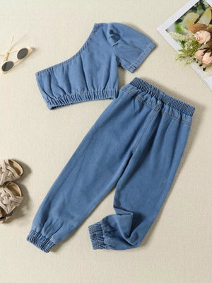 Children's One Shoulder Top And Distressed Jeans Set option 6