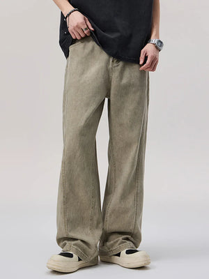 Khaki Men's Vintage Wash Wide Leg Pants
