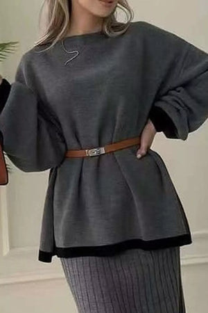 100% polyester Care instructions: Machine wash cold Sweater and Skirt Set in Dark Gray with relaxed silhouette