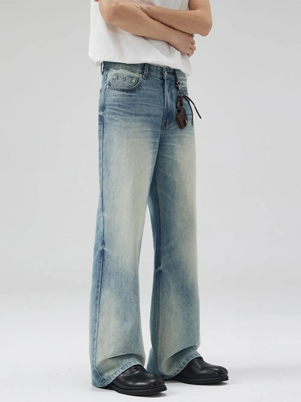 Men's Vintage Wash Flare Jeans Plus Size in Sage
