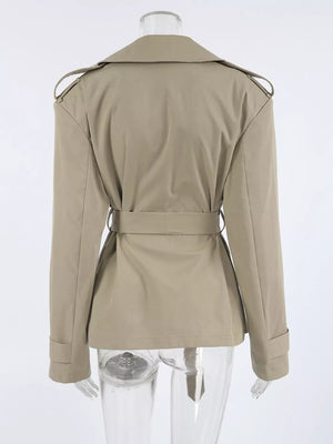 Chic Double-breasted Belted Trench Coat in Khaki, view 11