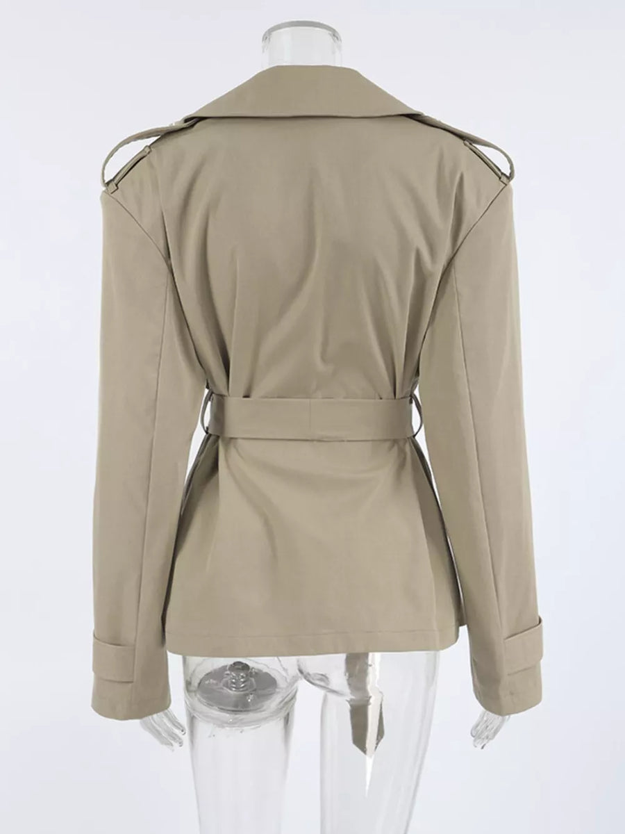 Chic Double-breasted Belted Trench Coat in Khaki, view 11