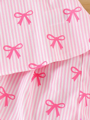 Pink with Children's Striped Bow Cami And Shorts Set