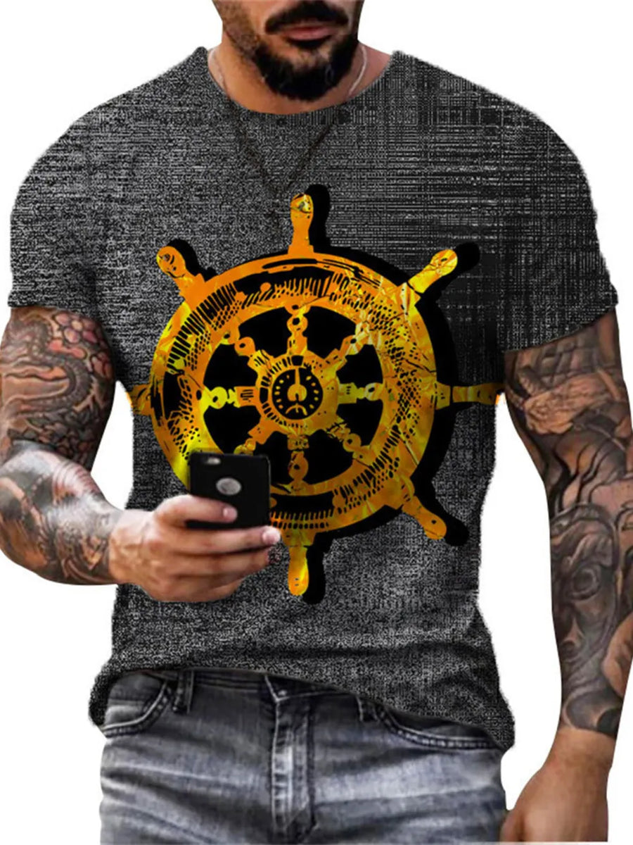 Men's gray graphic t-shirt with artistic compass design