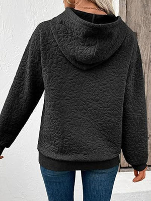 Black pullover hoodie with hip-length and pullover