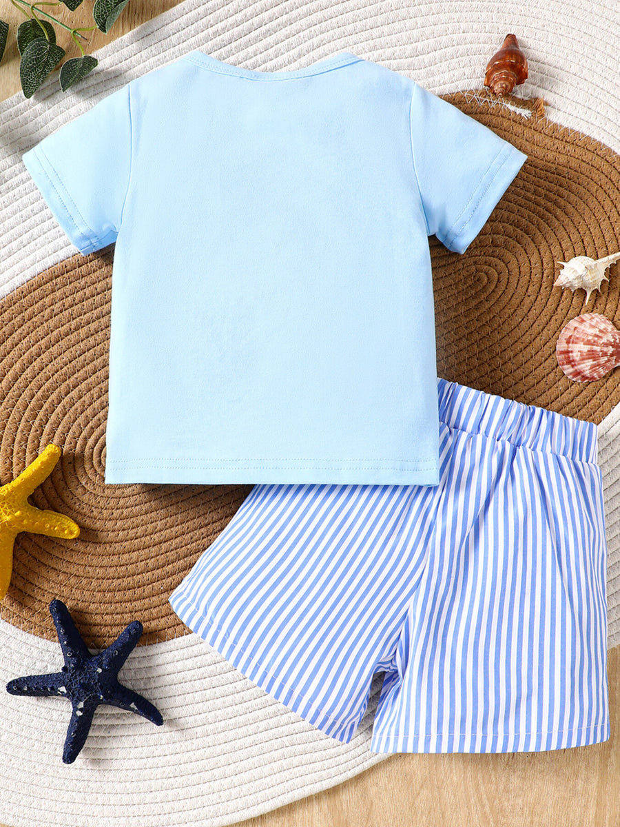 Baby blue t-shirt and blue striped shorts set
