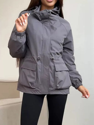 dark brown windbreaker with pocketed and long sleeve