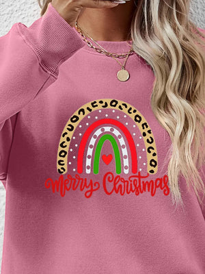 Blush Pink sweatshirt with rainbow graphic and Merry Christmas text
