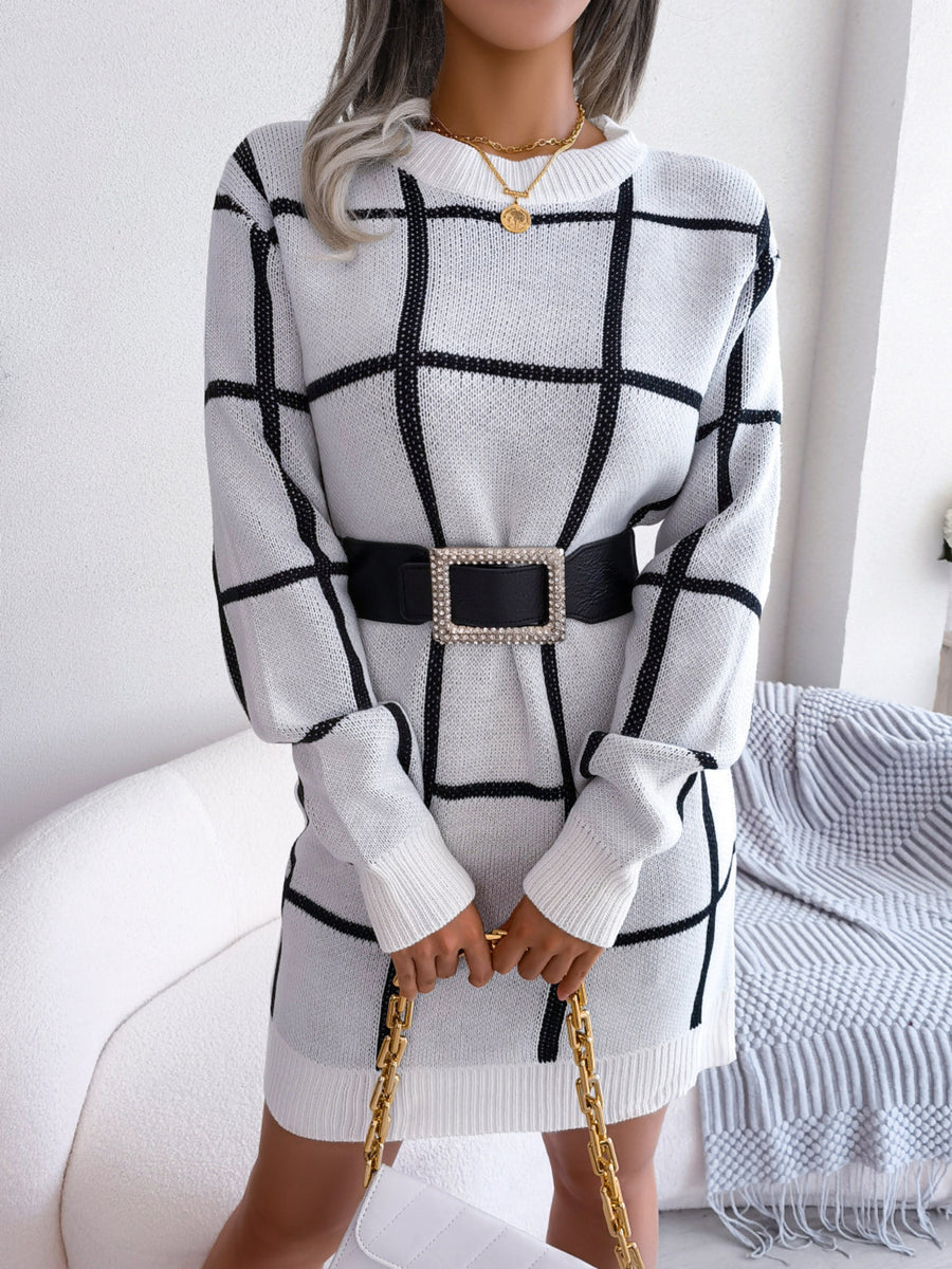 camel sweater dress with ribbed cuffs and long sleeve