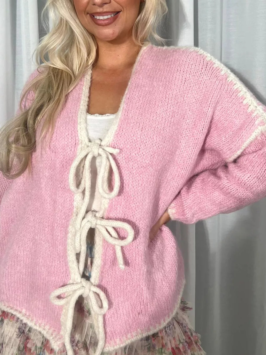 Black Tie Front Drop Shoulder Cardigan