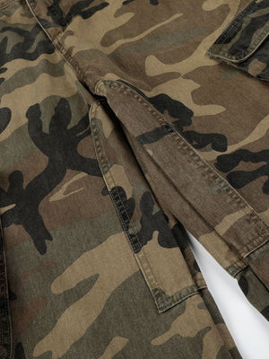 tan cargo pants with button-front and camo