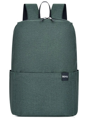 Textured Army Green backpack with minimalist design and side pockets.