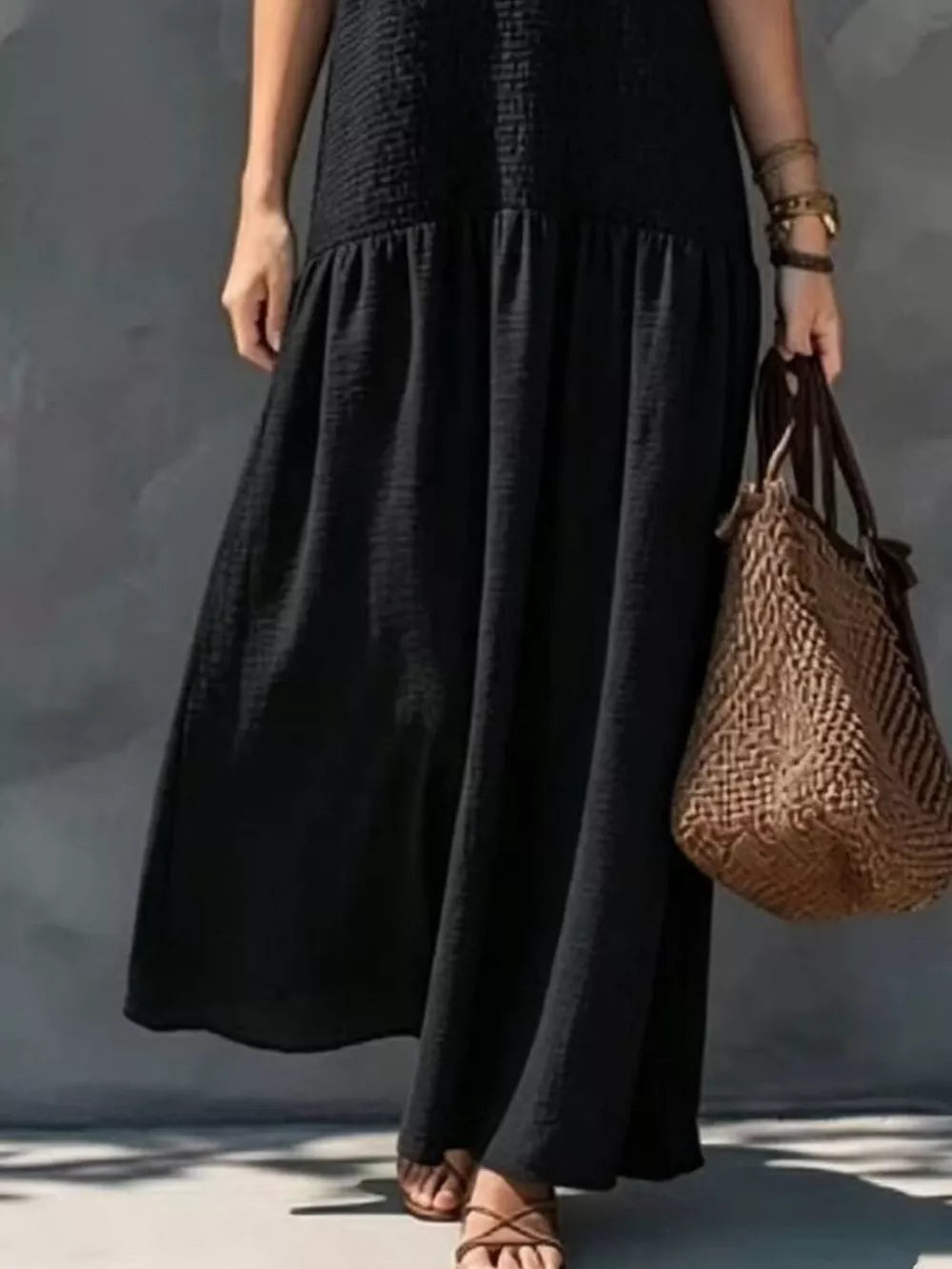 Black A-line maxi dress with v-neck