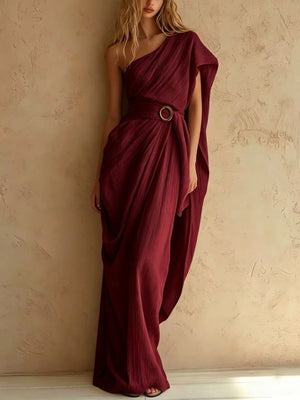 cream maxi dress with draped and sleeveless