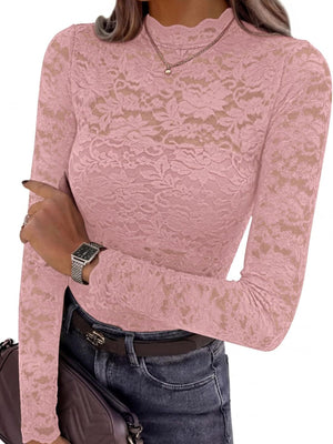 blouse in ivory with mock neck and long sleeve