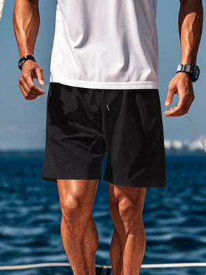 White with Men's Drawstring Casual Shorts