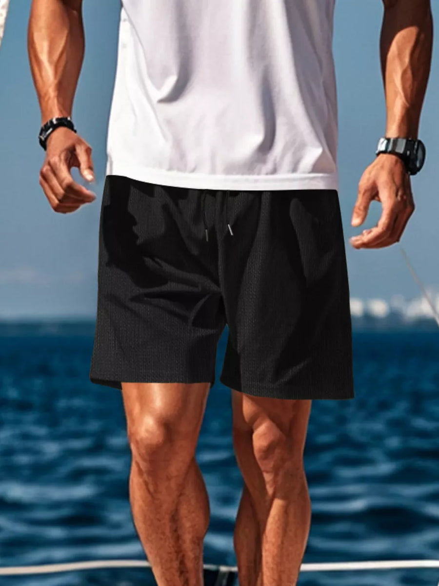 White with Men's Drawstring Casual Shorts