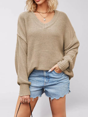 sage green loose v-neck sweater with v-neck