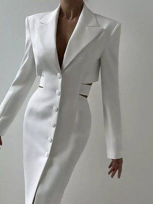 Button-down Blazer Dress With Cut-out Waist in White