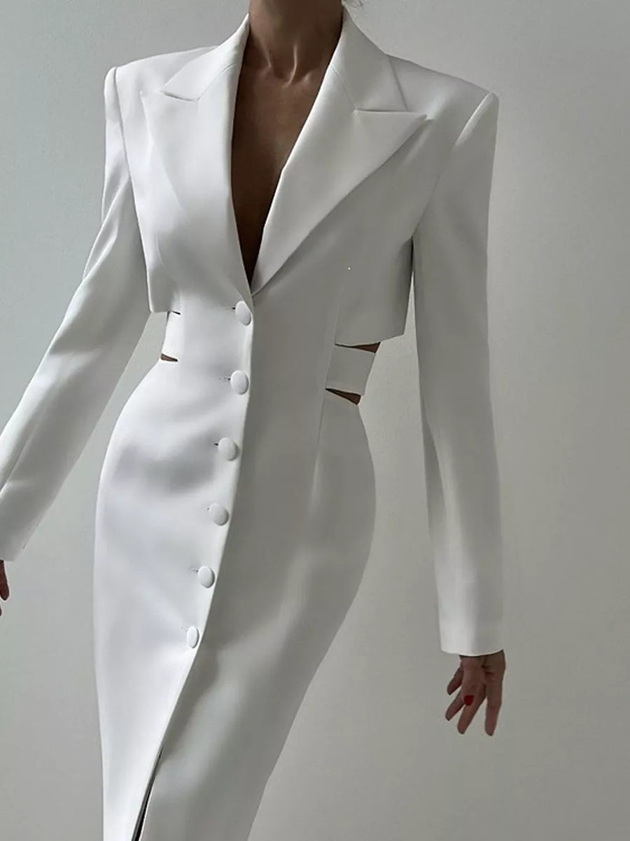 Button-down Blazer Dress With Cut-out Waist in White