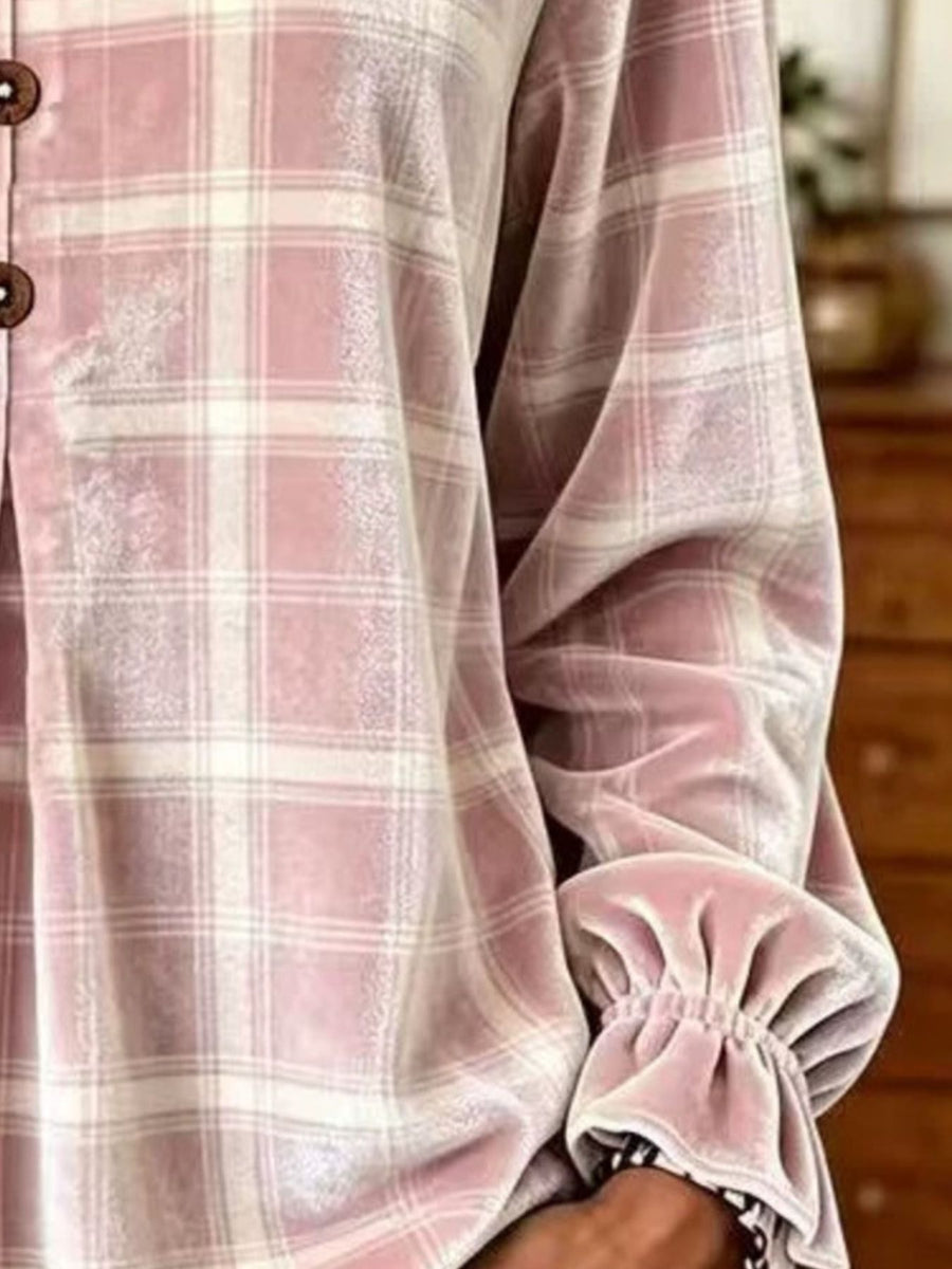 Sage blouse with hip-length and half-button