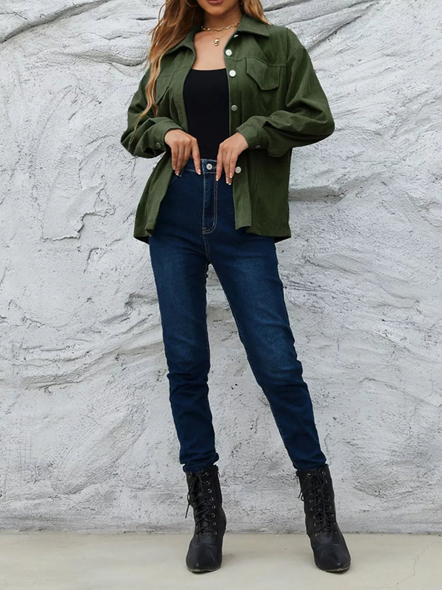 Corduroy Button-down Shirt With Chest Pockets option 9