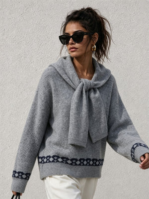 Apricot Color pullover sweater featuring dropped shoulder and geometric