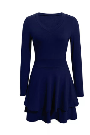 Layered Long Sleeve V-neck Mini Dress, view 12