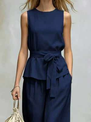 rust relaxed two-piece set with round neck