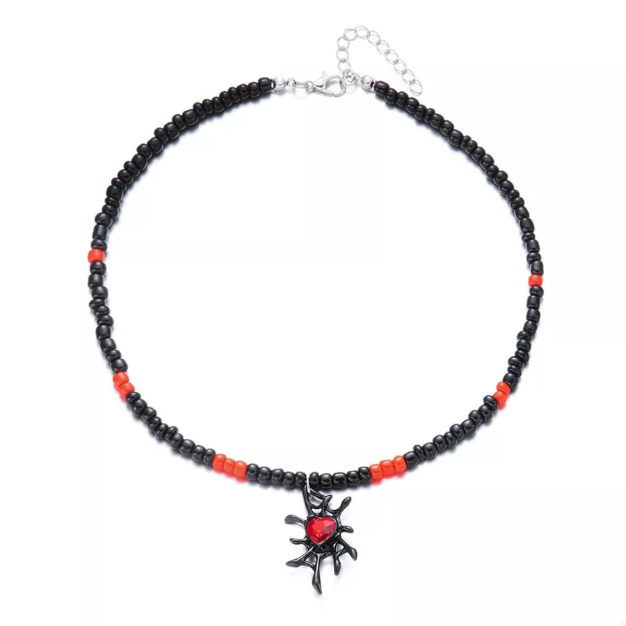 necklace in Black with spider web and beaded