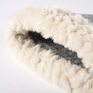 Ribbed knit beanie in gray with a plush faux fur trim detail.