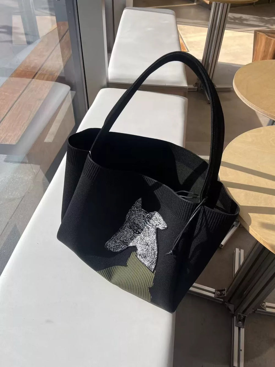 Dog Knit Shoulder Bag in Yellow