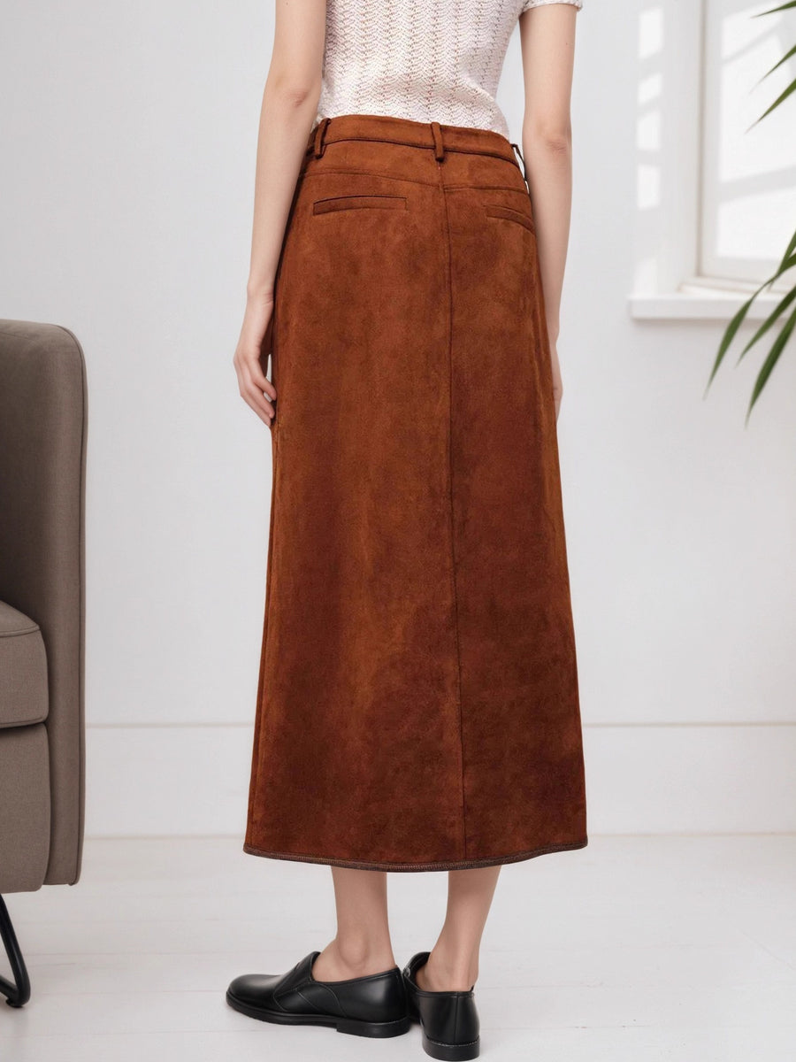 rust midi skirt with midi and button-front