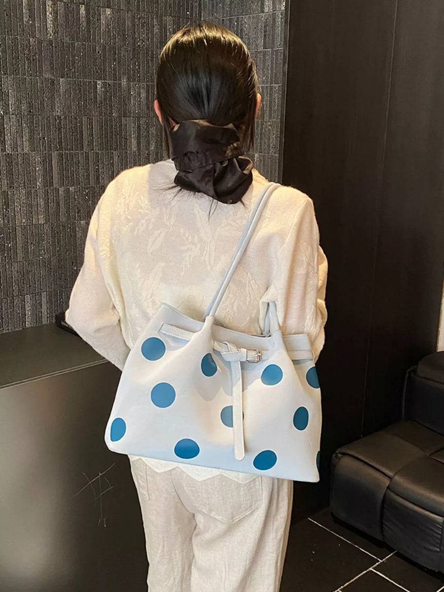Pastel Blue with Polka Dot Medium Shoulder Bag in Pastel Blue