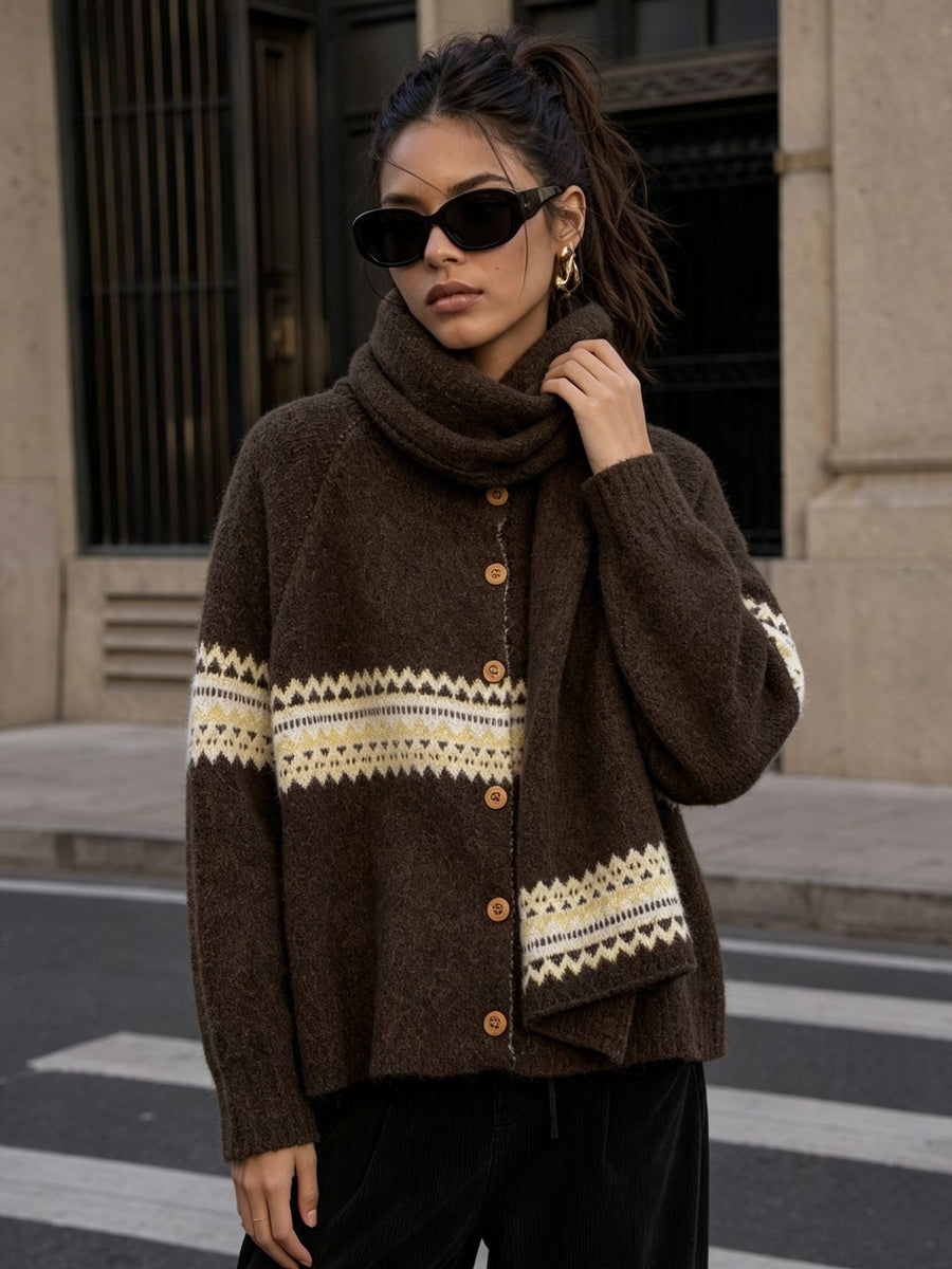 Dark Gray cardigan with button-front and geometric