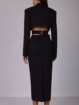 White with Button-down Blazer Dress With Cut-out Waist