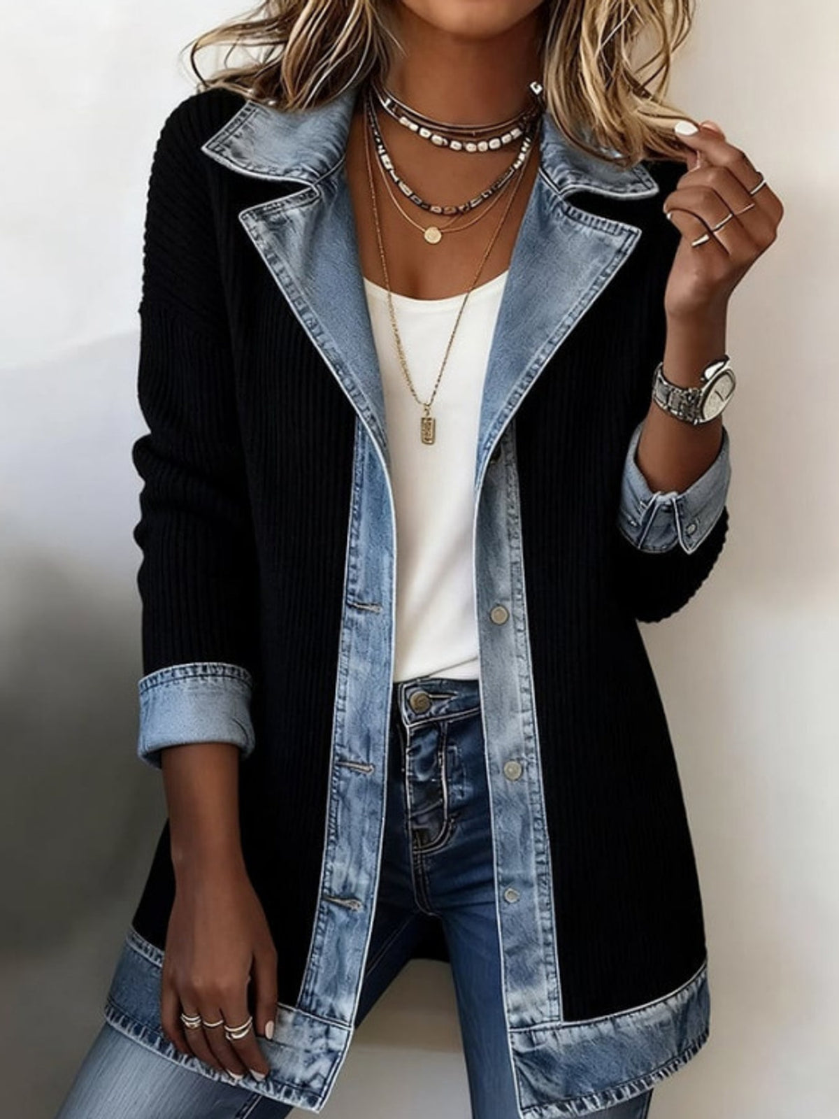 cardigan in black featuring pocketed and relaxed fit