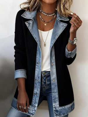 cardigan in black featuring pocketed and relaxed fit