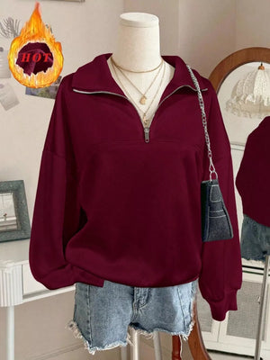 Quarter-zip Dropped Shoulder Sweatshirt in heather grey with zipper