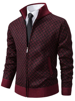 Men's Plus Size Textured Zip-up Cardigan in Burgundy
