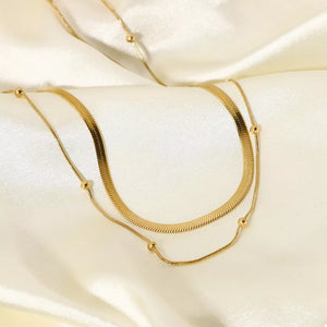 2 Piece 18k Gold-plated Chain Necklace in gold with 2-piece set