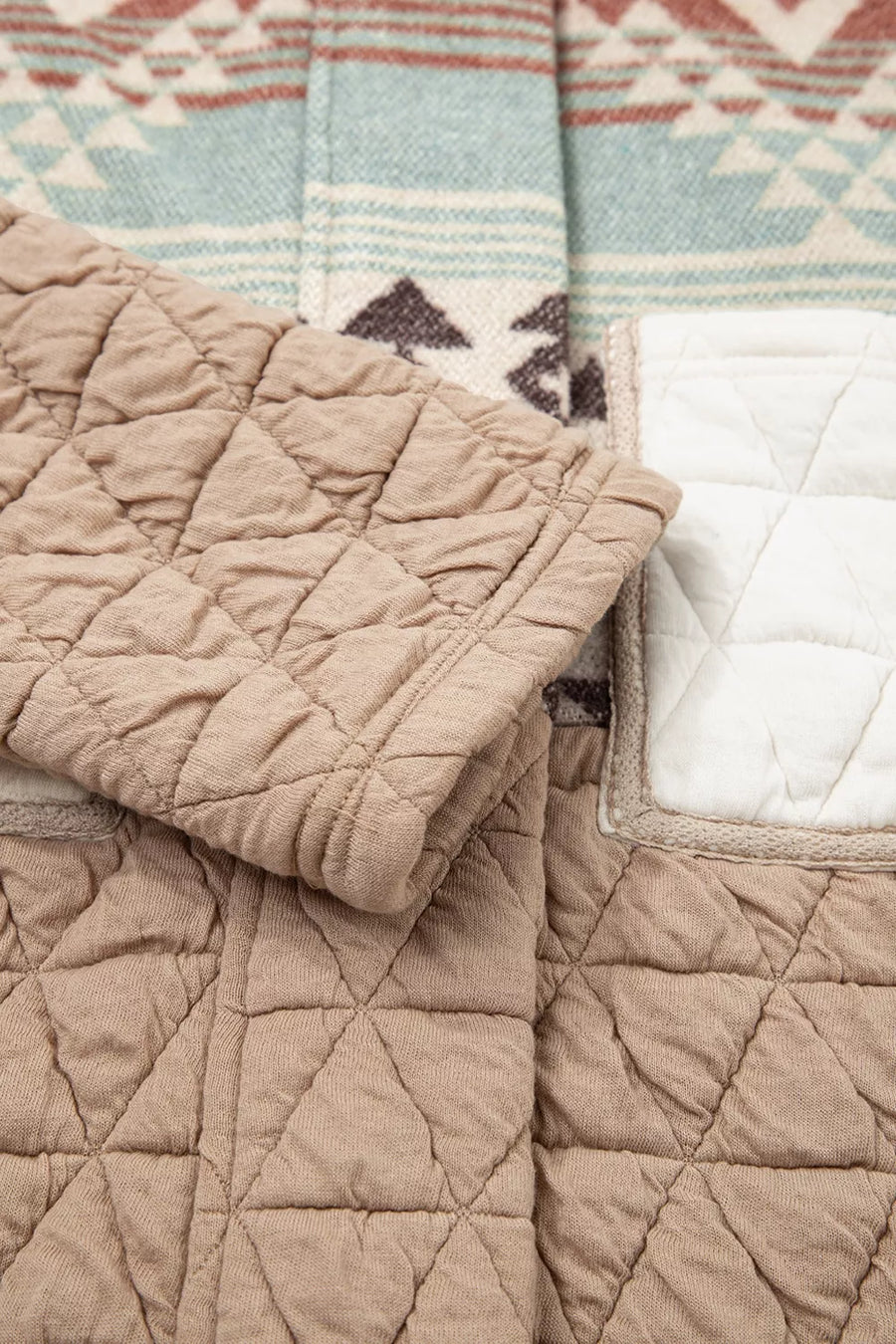 Aztec Quilted Patchwork Western Jacket in Camel, view 14