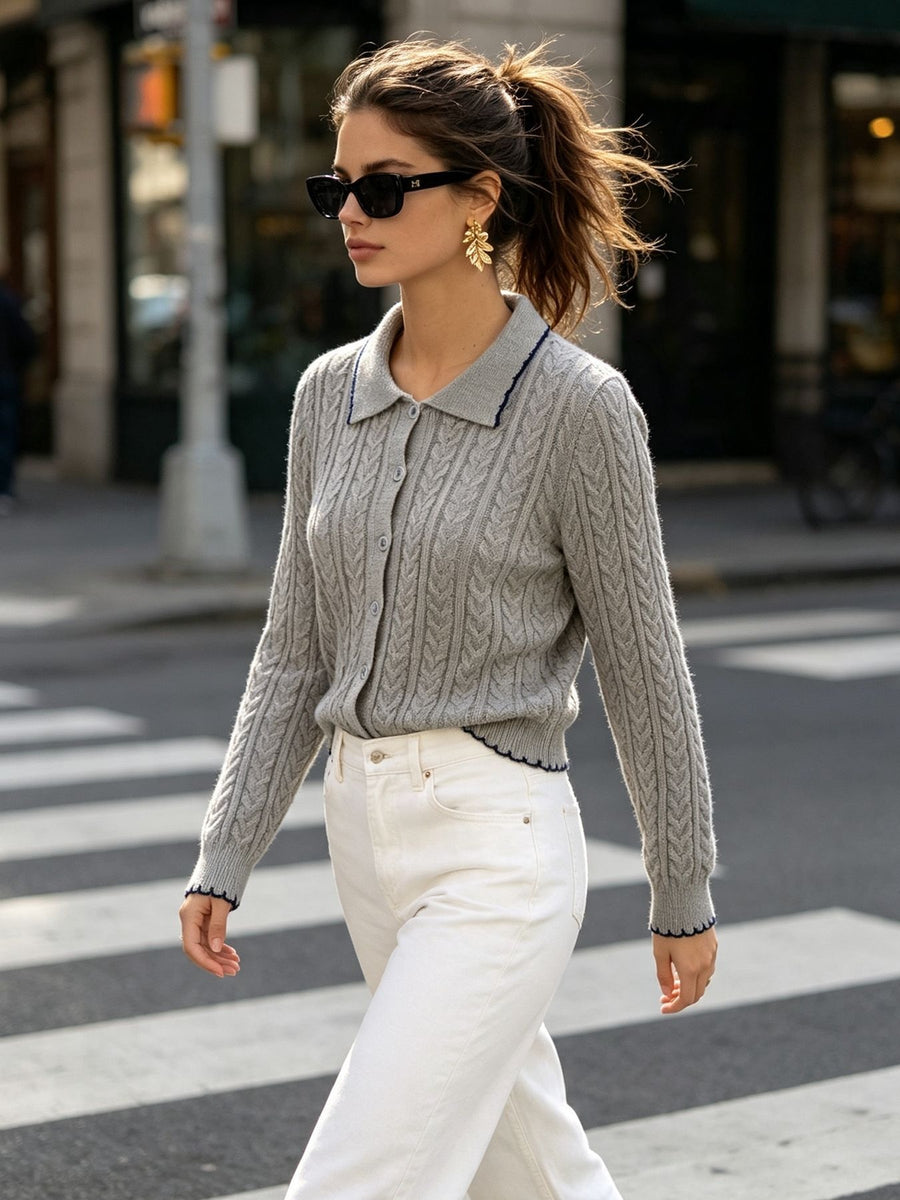 Navy Blue cardigan with cropped and button-front